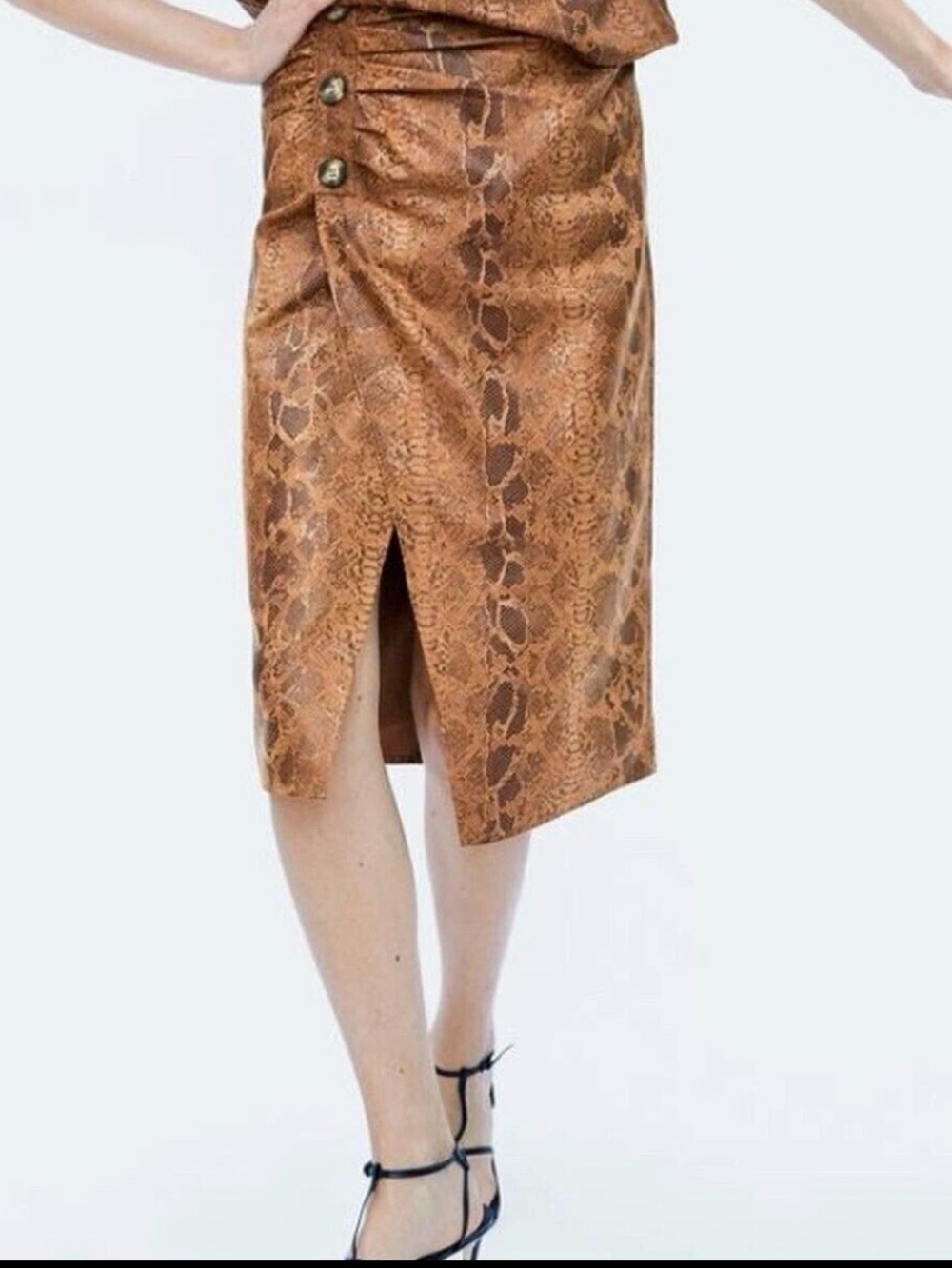 Zara Brown Faux Snakeskin Pencil Skirt with Front Slit H11